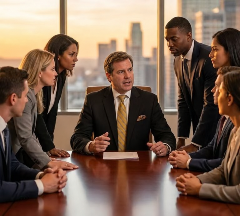 Business team discussing enterprise planning around a conference table
